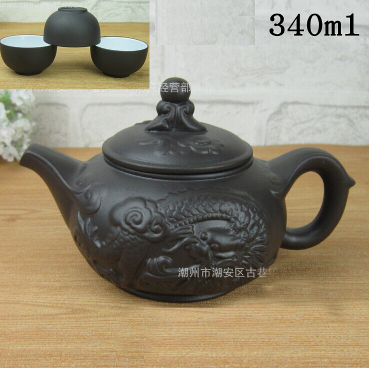 Genuine yixing tea set ore purple clay pot, high tea set kung fu dragon set include 1 Teapot+3 Tea cups