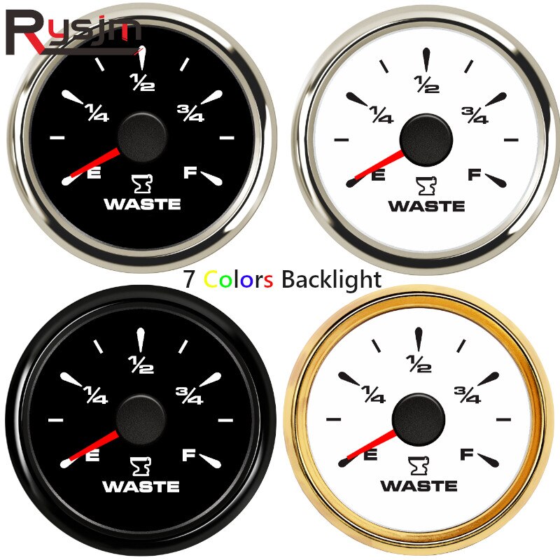52mm Marine Holding Tank Level Gauge 0-190 ohm 240-33 ohm Boat Car RV Sewage Level Gauge Meter With 7 Colors Backlight 9-32V