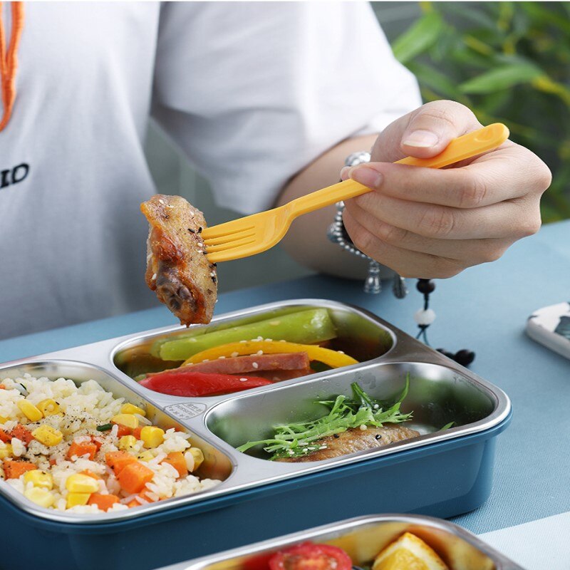 304 stainless steel sealed non-flavored divided lunch box lunch box office worker student lunch box with tableware