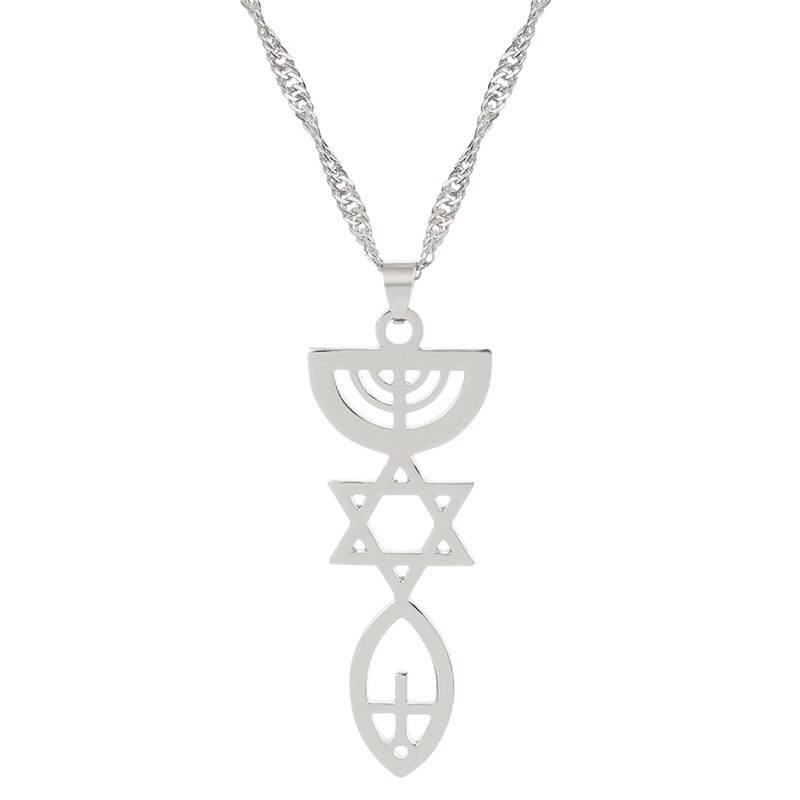 Trendy Messianic Ketting Heilige Land Menorah Hexagram Hanger Ketting Israël Hanukiah Chanukkiyah Sieraden Mannen Vrouwen Party: Silver Plated