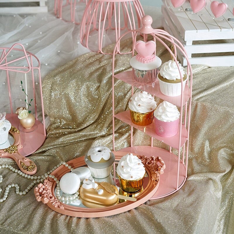Rosa prinsessa bröllop födelsedag flicka baby shower fest tårta mat cupcake stativ hållare tårt tallrikar baka bakverk serviser