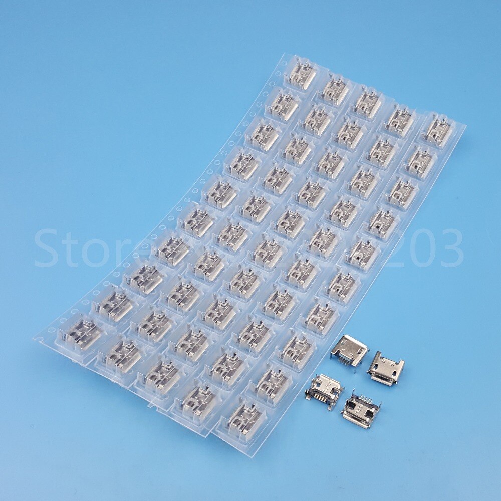 100Pcs Micro USB Female Socket 4 Vertical Legs Fixed Solder Connector Long Pin