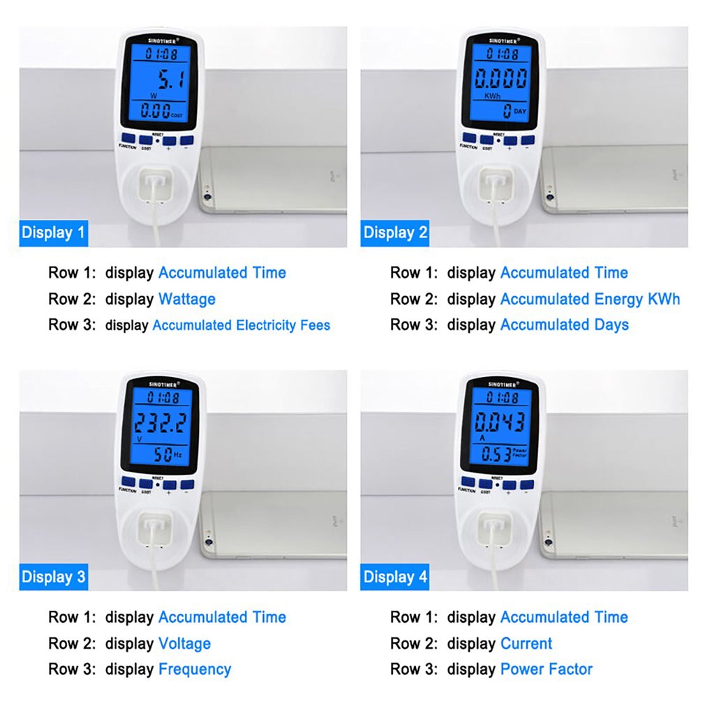 EU US UK FR BR AU Socket Digital Wattmeter Power Consumption Watt Energy Meter KWh AC 230V 120V Electricity With Backlights