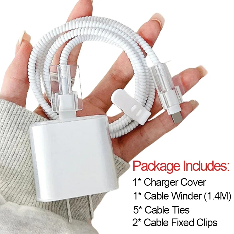 Étui de chargeur transparent avec kit d'enrouleur de câble, chargeurs pour iPhone 15, 14, 13, 12, 18 W, 20W, fil de données, évaluation bricolage, décoration: Beige