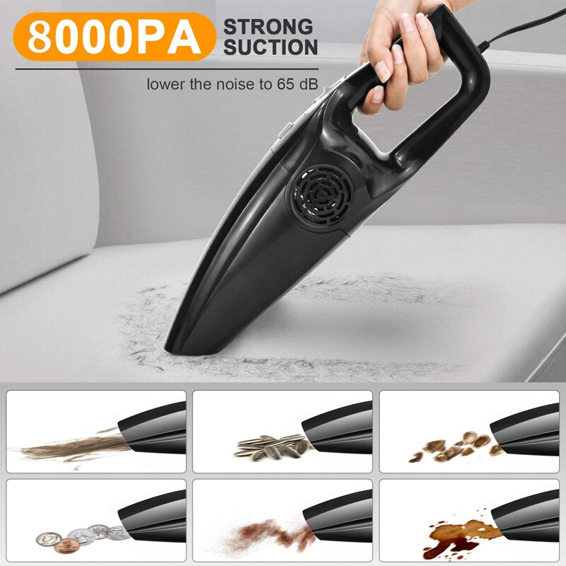 8000Pa Strong Suction Car Vacuum Cleaner 120W 12V Portable Handheld Car Plug Wired Wet/Dry Vaccum Cleaners for Car Home Pet Hair