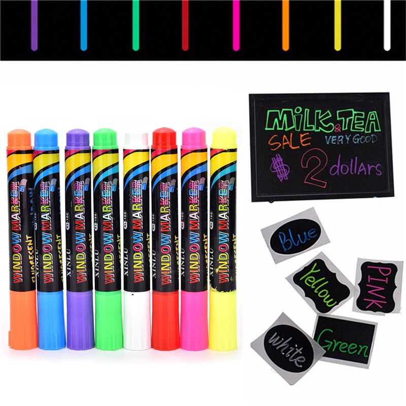 1PC Erasable Multi Colored Highlighters Liquid Chalk Marker Pens LED Writing Board GlassWindow Art8 Colours Marker Pens