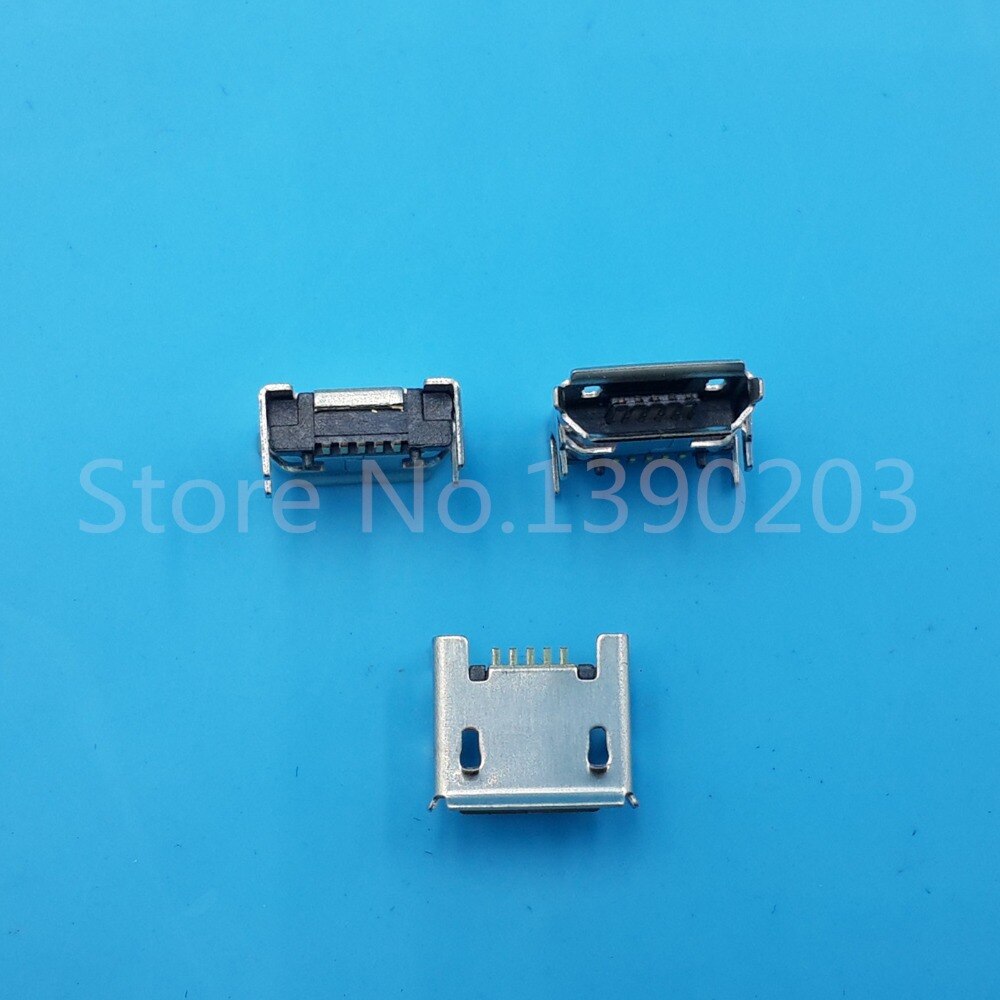 100Pcs Micro USB Female Socket 4 Vertical Legs Fixed Solder Connector Long Pin