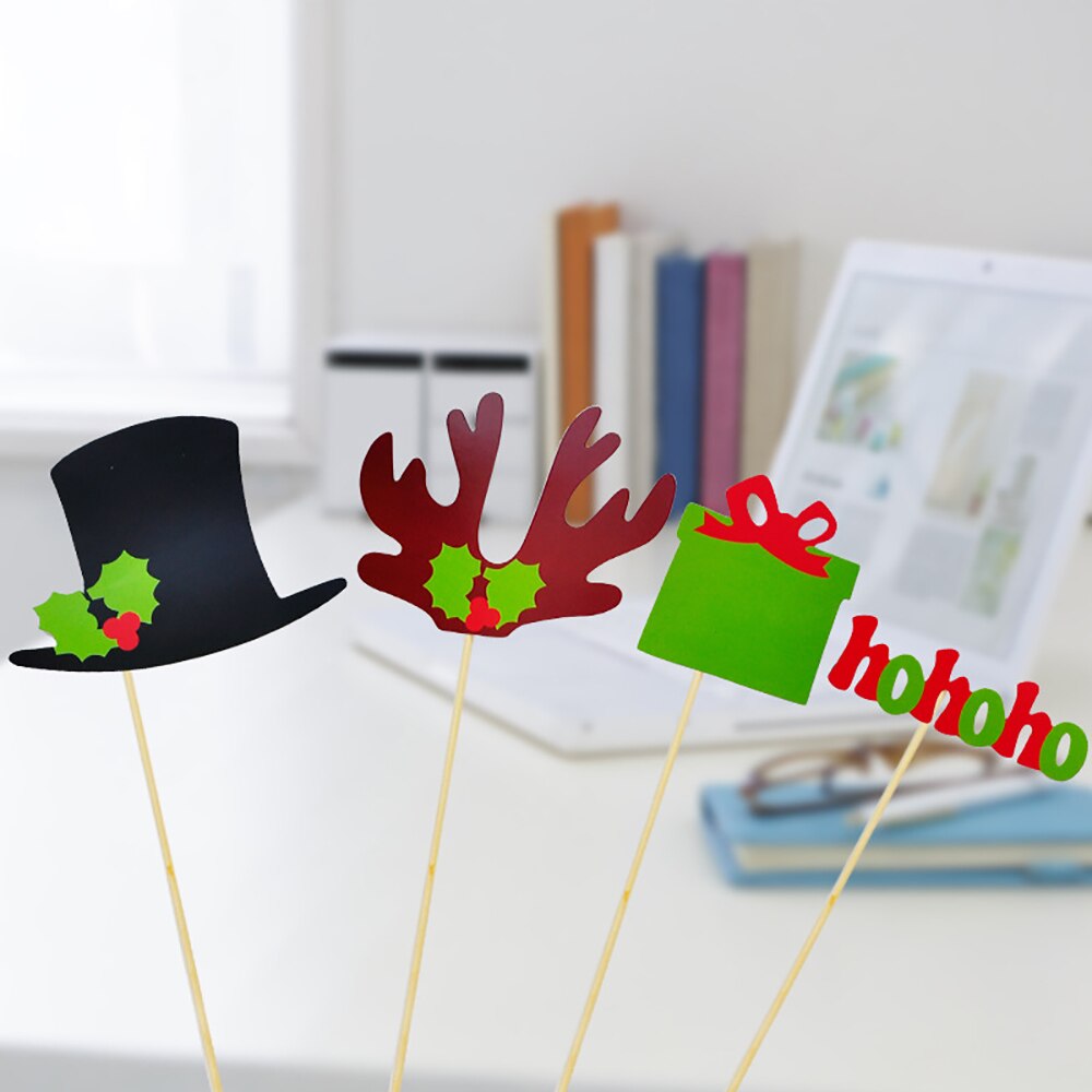 17/28pcs Dressing Up Photobooth Props with Sticks Santa Claus Pattern Funny Birthday Party Wedding Entertainment Tools Souvenir