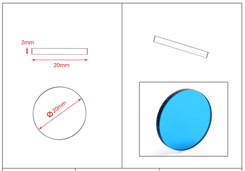 Farve stigende temperatur glas diameter 20mm farvet optisk glas farve filter stigende farve temperatur glas
