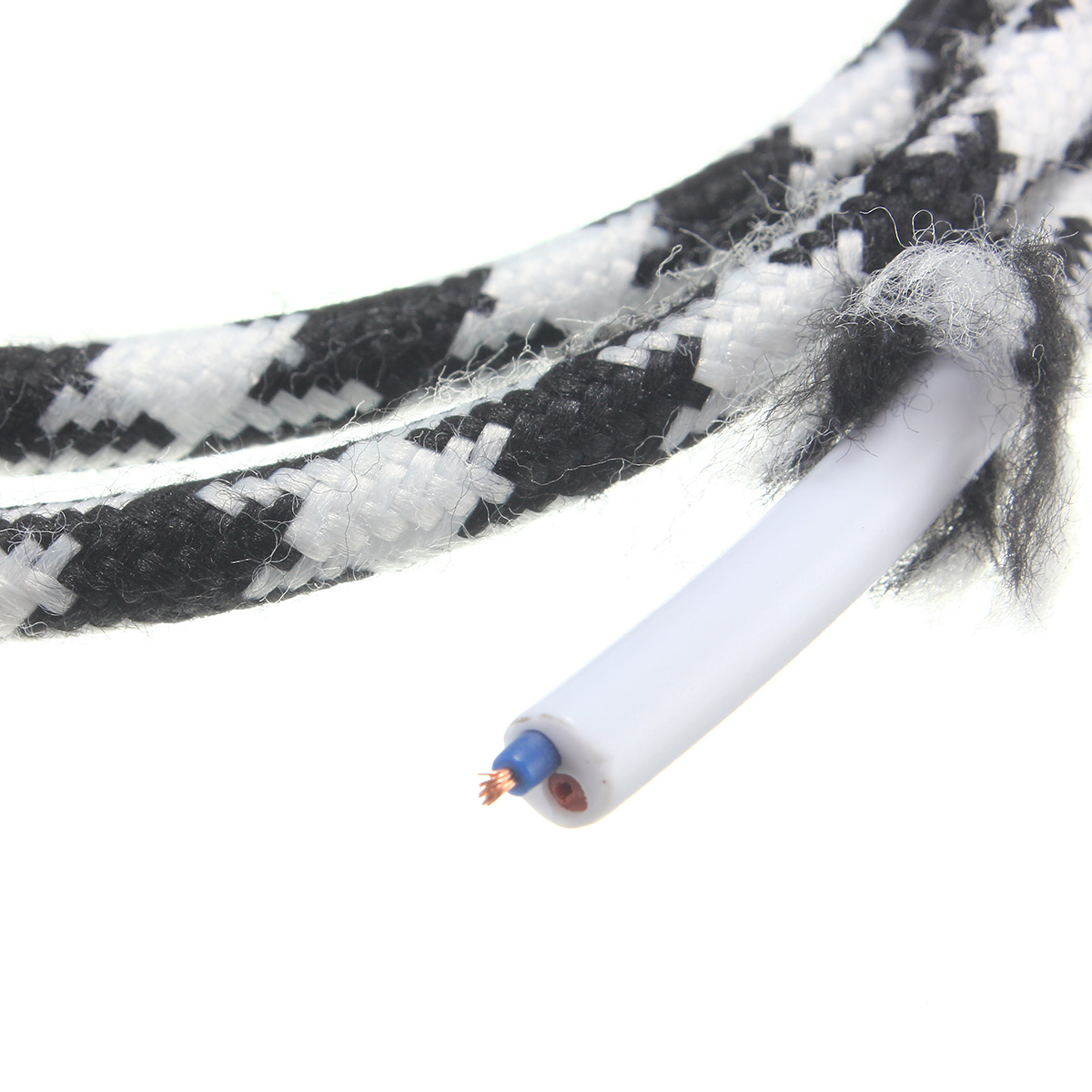200 cm 2 Ader Stoff Kabel Muticolor Jahrgang Twist Geflochtene Stoff Licht Kabel Tuch Elektrische Draht Kronleuchter Anhänger Lampe Drähte: Schwarz und Weiß