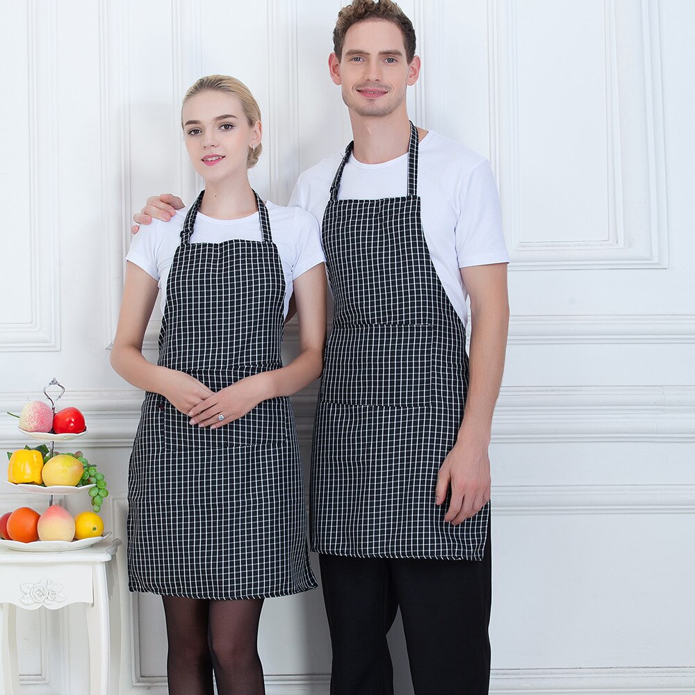 Unisex Plaid Adjustable Halter Neck Catering Restaurant Kitchen Cozinha Cooking Work Cafe Hotel Waiter Uniforms Chef Aprons