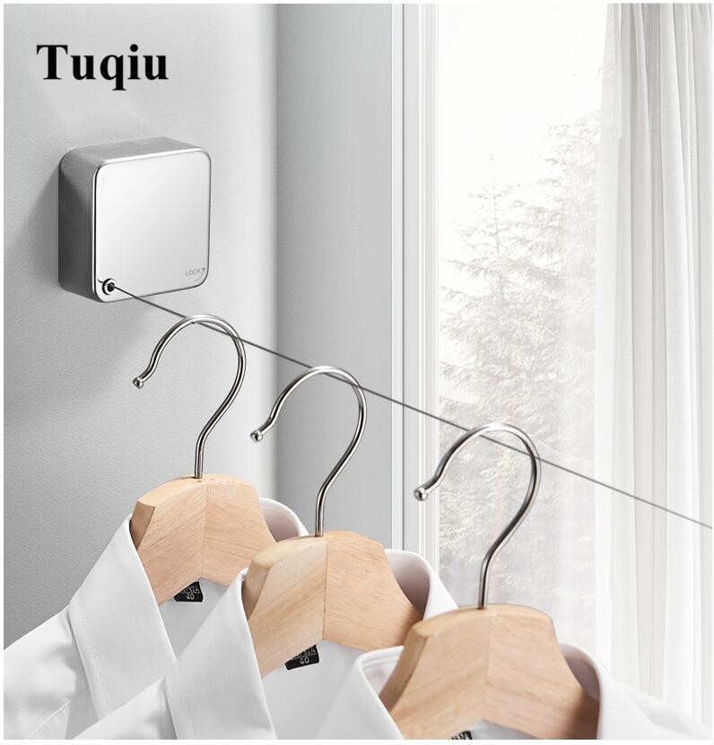 Portable Stainless Steel Retractable Clothesline Indoor Outdoor Laundry Hanger Clothes Dryer Organizer Clothes Drying Rack Rope