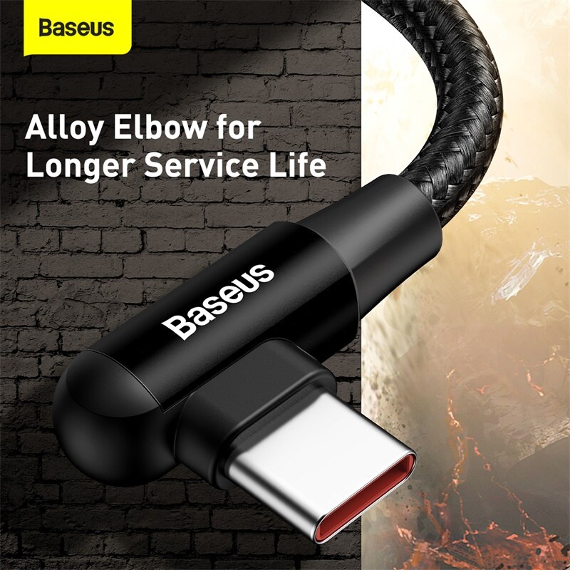 Baseus USB Typ C Kabel 3A Schnelle Ladung Für Samsung S20 Huawei P40 90 Grad USB C Daten kabel Für xiaomi Mi 10 9 USBC Draht Kabel