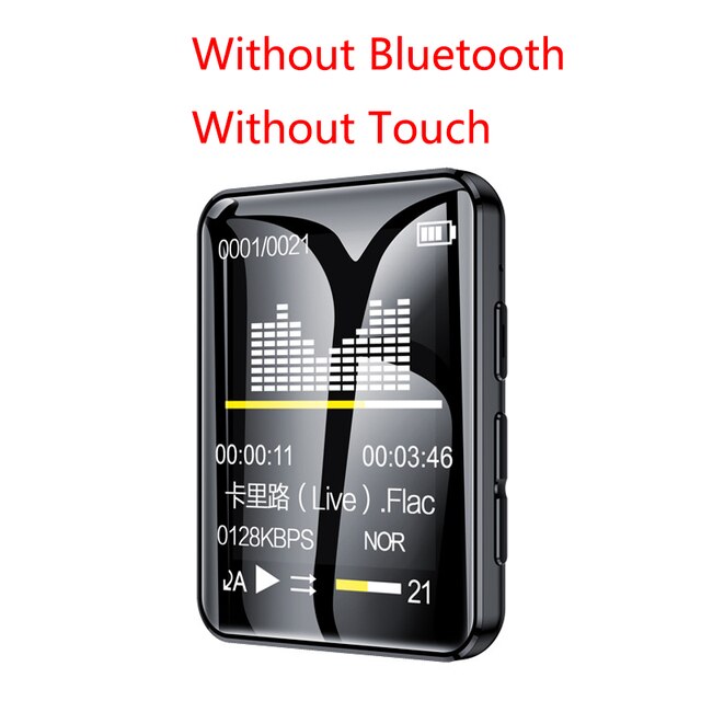 Reproductor de MP3 con Bluetooth 5,0, Walkman, pantalla completa, música, Libro Electrónico de lectura, reproductor de vídeo Mp4 con auriculares con Clip trasero: No BT No Touch / 64 GB