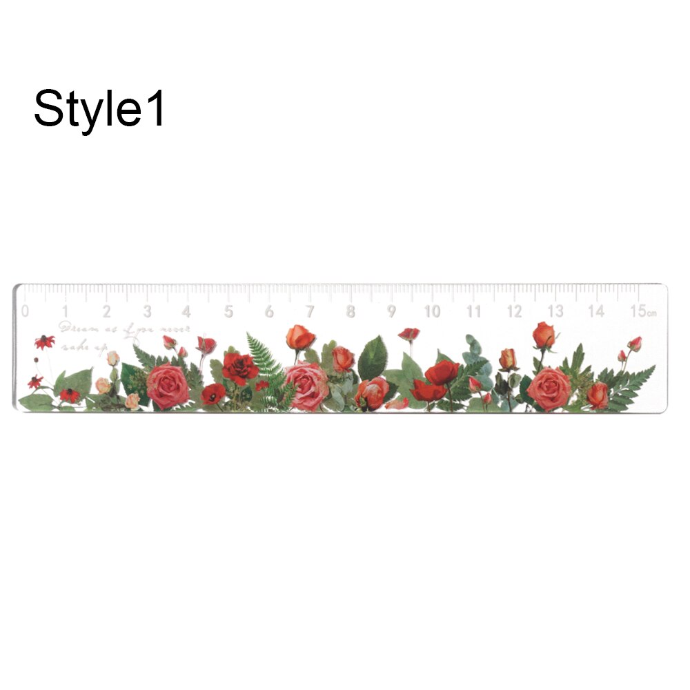 1PC 15cm Daisy Rose Pattern Ruler DIY Drawing Tools Student Flower Rulers Double-duty Multifunctional Ruler School Office Supply: style1