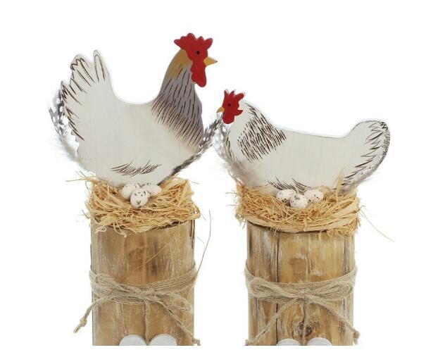 2pcs/lot,High31cm+high27cm,European Country Cute Wooden Old Wind Chicken Decoration,Deskpot Oranment,Easter