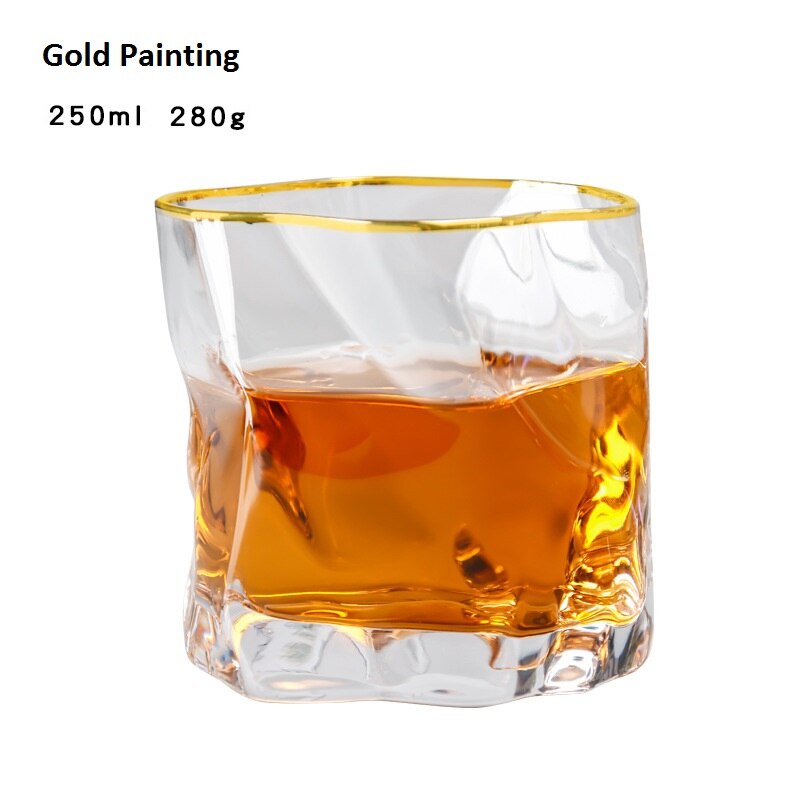 Ceative viskilasi 280ml kristallilasi epäsäännöllisen muotoinen cocktail brandy tequila rommi vodka alkoholi sake lasi viinikuppi: Kultainen maalaus