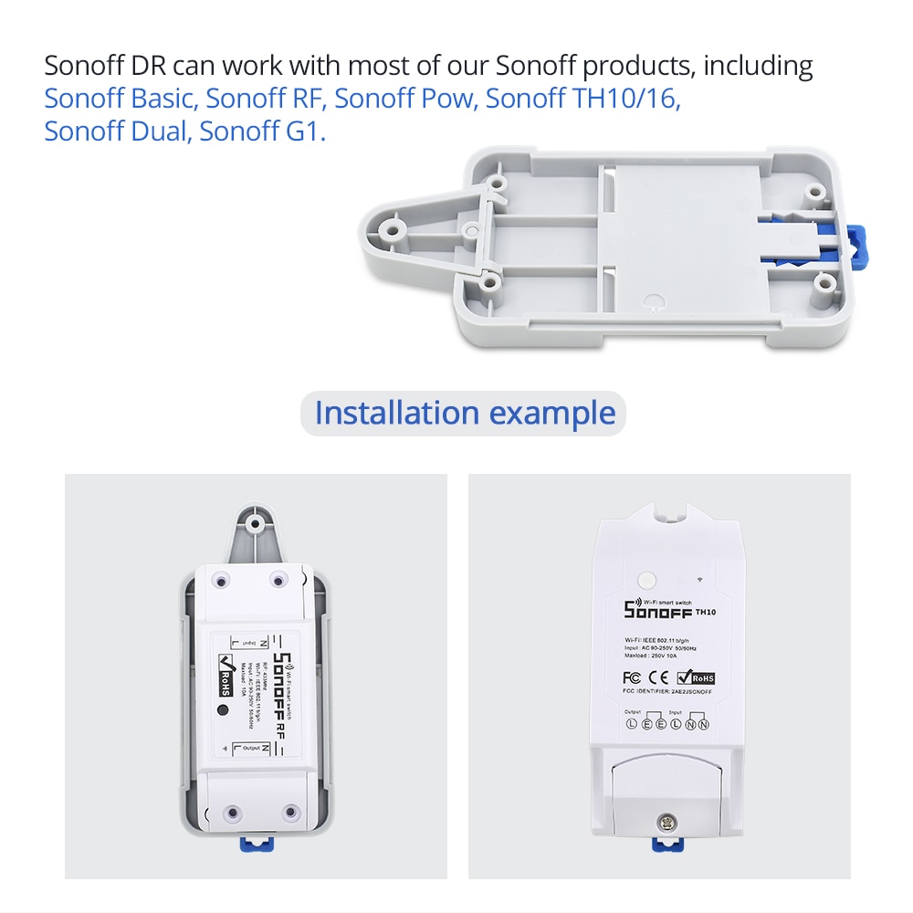 SONOFF DR DIN Tray Rail Case Holder Mounted Adjustable work with SONOFF Basic/RF/TH10/TH16/POW/DUAL/POW R2 Smart Home Automation