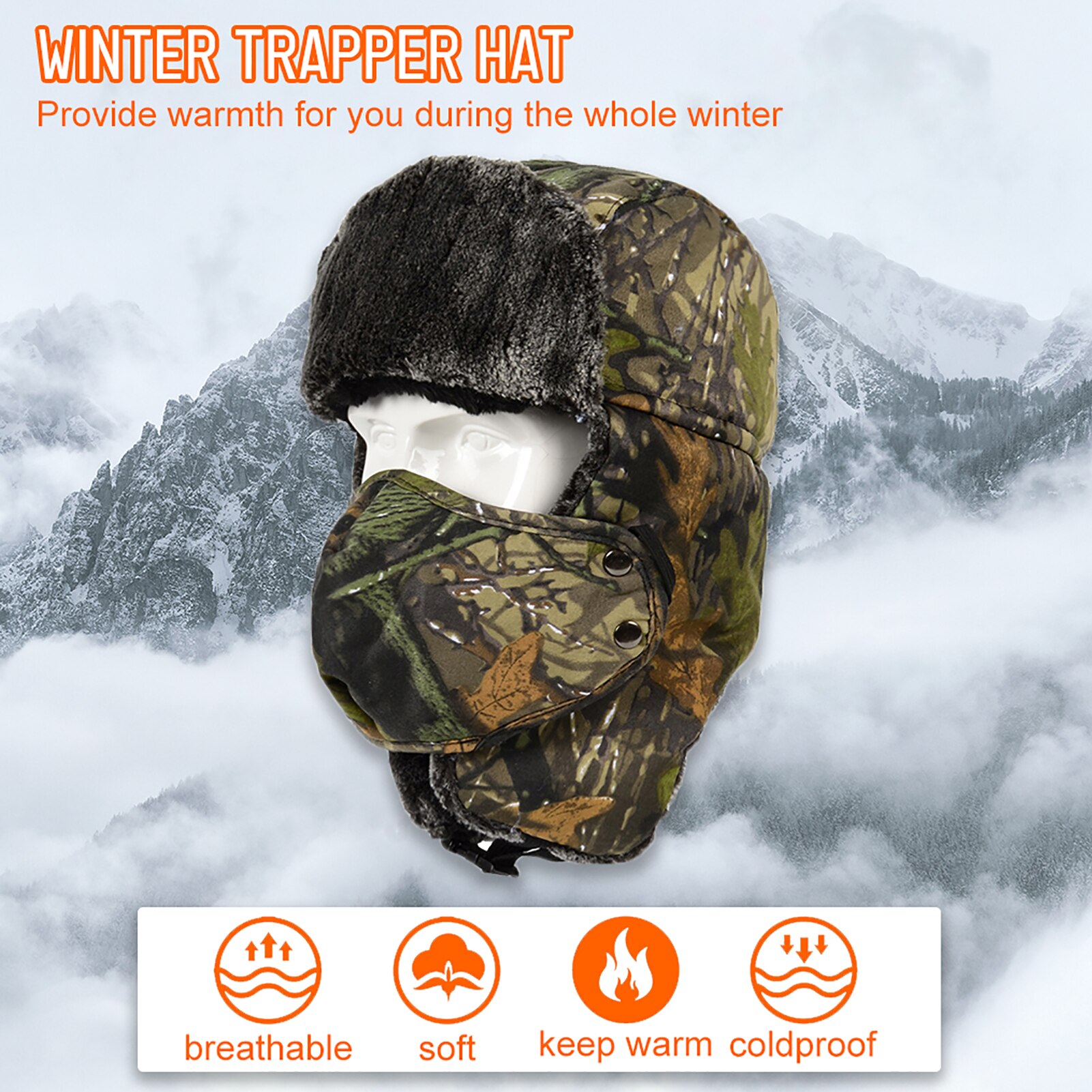 Vinter udendørs trapper hat øreklap fortykket fleece varm foring aftageligt ansigt coverunisex vindtæt hatte