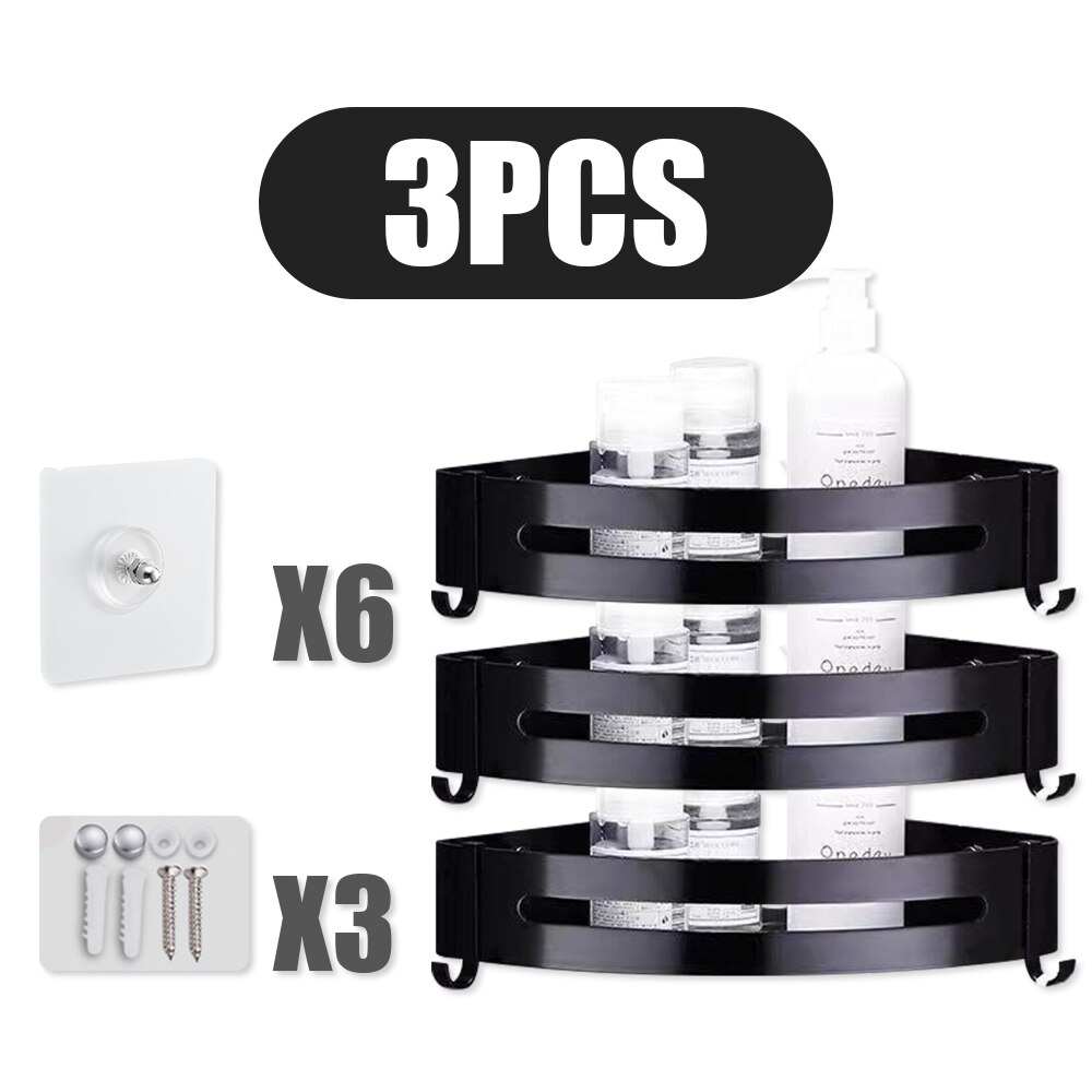Bathroom Shelf Shower Storage Rack Wall Triangle Storage Standing Shelves Shampoo Holder No Drill Punching Bathroom Accessories: Black-A 3 PCS