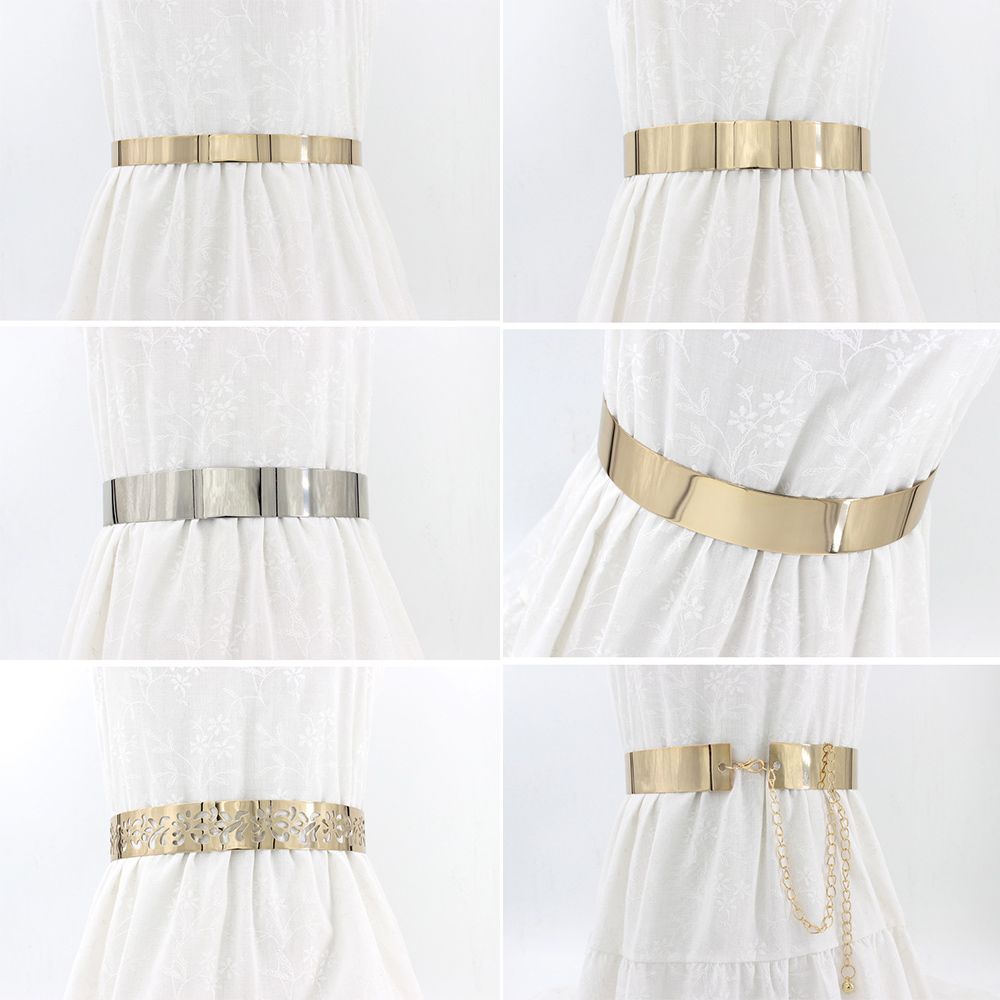 Cinturones de cintura Vintage con lentejuelas metálicas y agujeros para mujer, cinturón occidental para niñas, cinturón dorado con cadena salvaje, vestido, sobretodo, decoración, , novedad