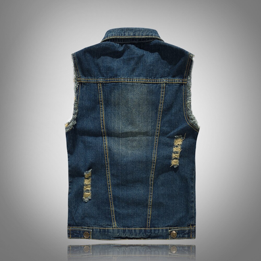 Dünne Weste Männer Denim Patchwork Loch Gewaschen Ärmel Cowboy Distressed Vintage Männlichen Mäntel Retro Große Größe Casual