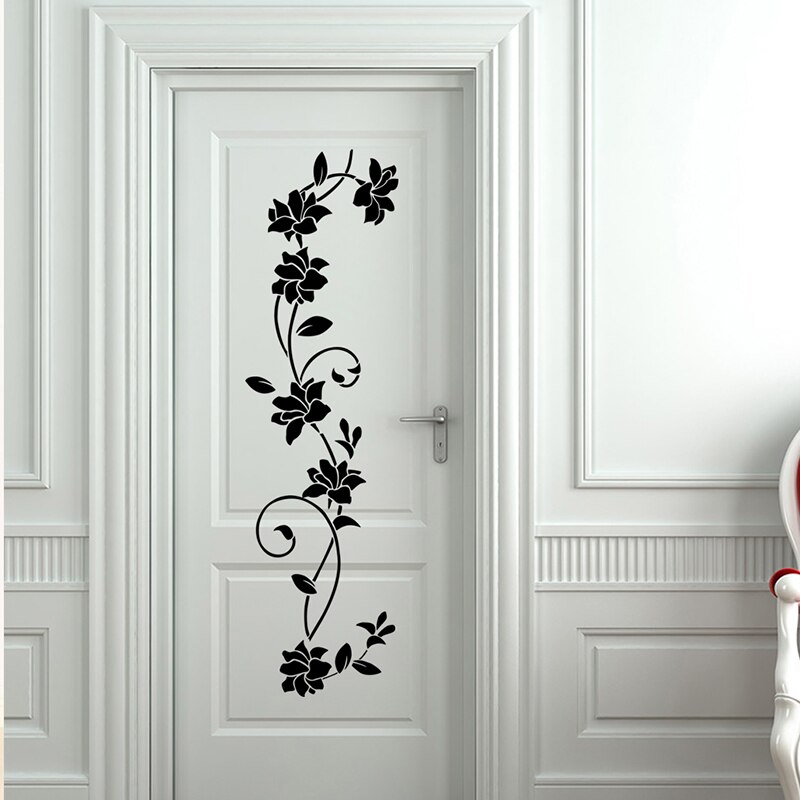 Pegatinas de vinilo de flor negra para pared, calcomanías de arte Mural para decoración del hogar, frigorífico, ventana, armario, sala de estar