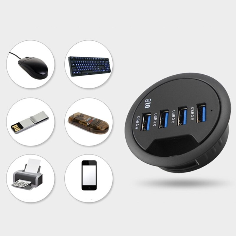 EU US Power Adapter Mounting In-Desk 4 Ports USB 3.0 Hub Multi Splitter for PC Desktop Computer Laptop Mouse Keyboard