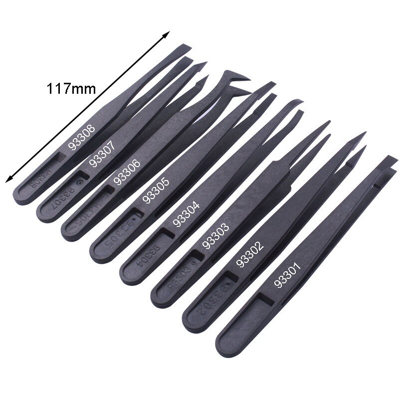 8Pcs Anti-static Carbon Fiber Electronic Tweezers Kit Plastic Precision Tweezers ESD Curved Straight Forceps For Laboratory Work: 93308 8PCS