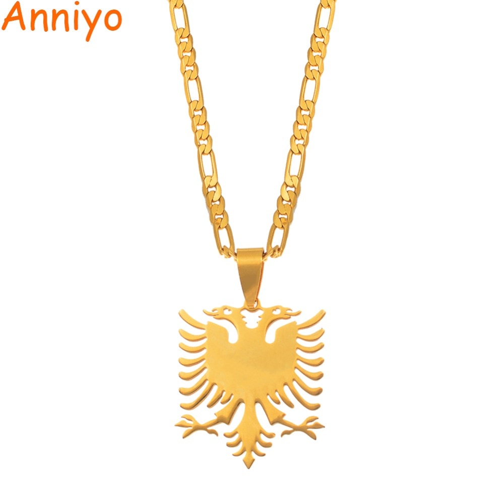 Anniyo Albanien Adler Anhänger Halsketten Gold Farbe &Ampere; Silber Edelstahl Schmuck Ethnische für Frauen Männer #068921