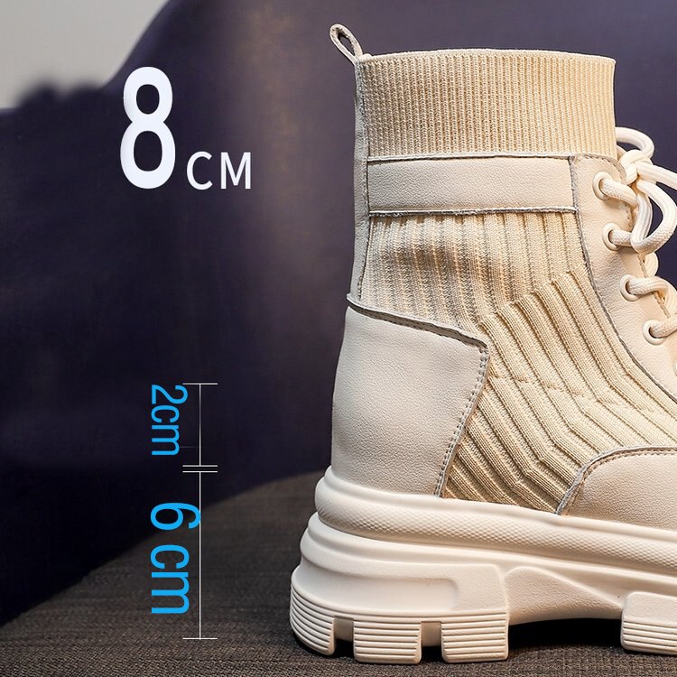 Fujin Vrouwen Lente Herfst Laarzen Sok Stretch Schoenen Booties Lace Up Hoge Hak Platform Enkellaars Mode Laarzen Korte Vrouwen