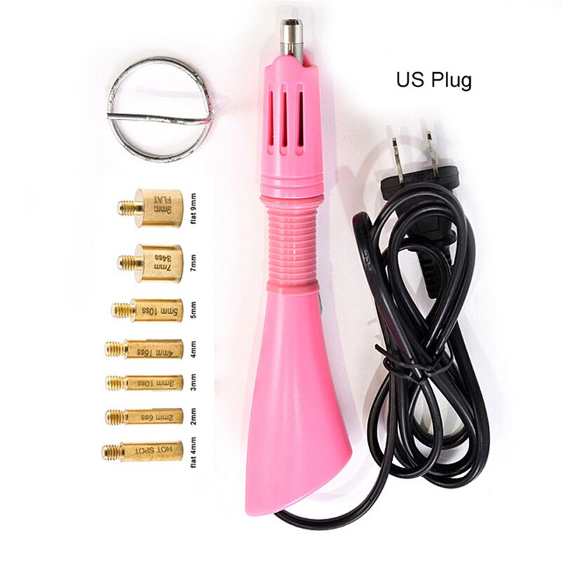 Fix Strass Set/Eu Of Us Plug Hotfix Applicator Fix Crystal Glass Rhinestone Iron-On Wand voor Kleding Schoenen: US Plug pink