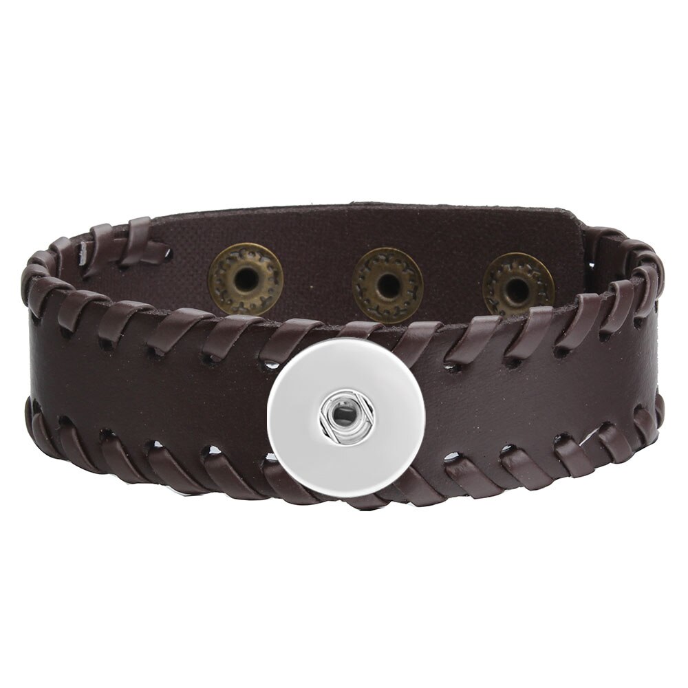 Snap Bracelet Men/Women Adjustable Black Brown Wrap Bangles Fit 18MM Snap Button Leather Bracelet Snap Jewelry: 7