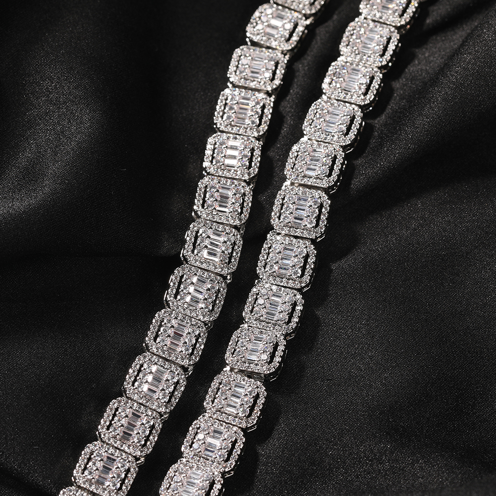 Uwin 10Mm Baguette Ketting Verharde Bling Roze Vierkante Cz Iced Out Link Chain Choker Ketting Hiphop Sieraden Voor
