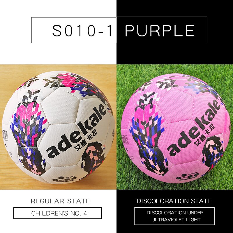 Ultraviolet Light Discoloration Football Standard Game Training Light Change Soccer Adult No. 5 Child kids No. 4: S010 Purple (size 4)