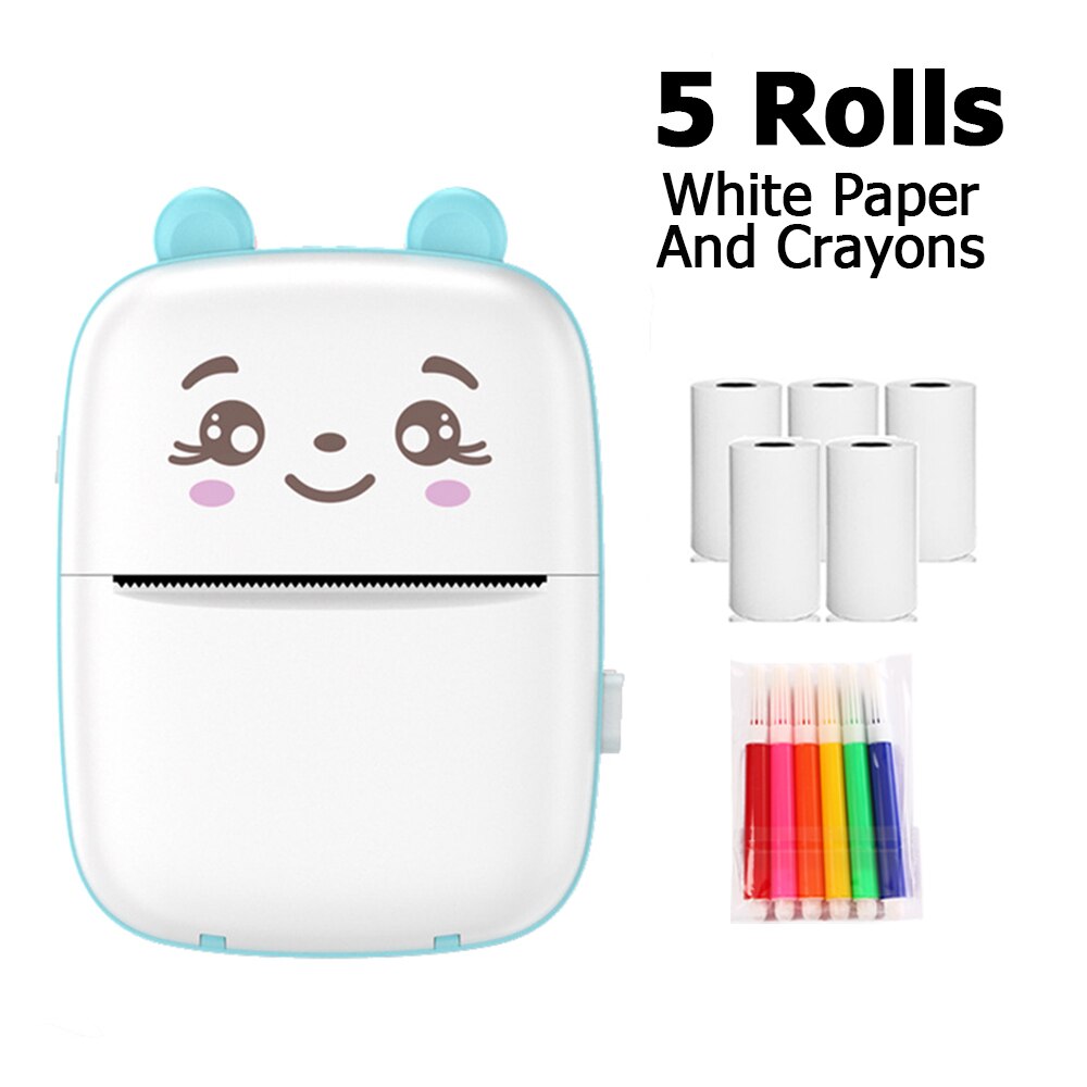 Portable Printer MINI Thermal Printer Ink-less Pocket Label Printer 58mm Printing Wireless BT Connect For Android IOS Printers: BLUE PLUS 5 WHITE