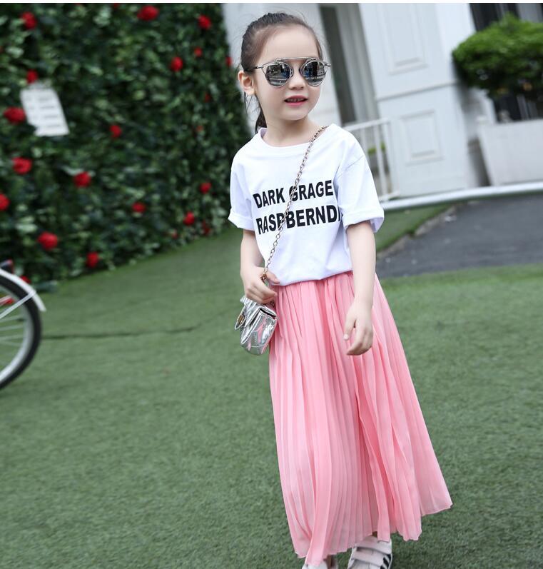 Piger lang nederdel børnetøj børn pink sorte plisserede nederdele teenagepiger nederdele sommer 8 10 12 14 16 år mor datter: Lyserød / 6