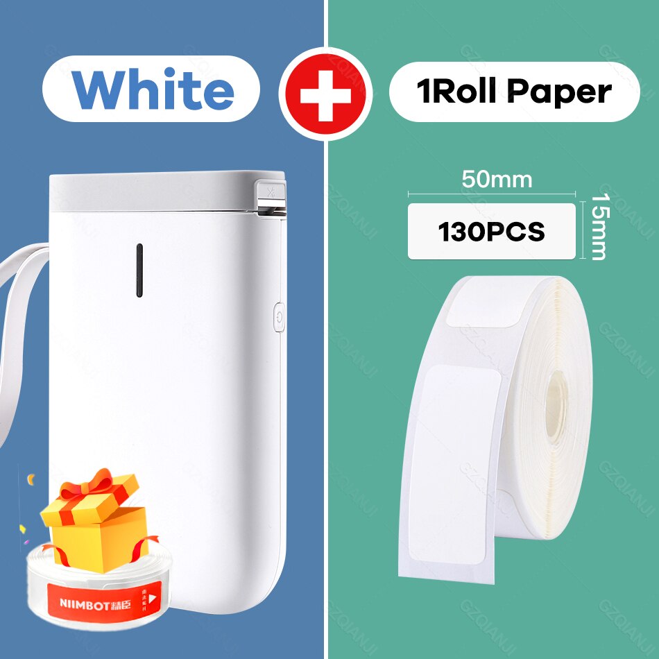 Mutlifunctional Thermal Label printer Mini Portable Barcode Bluetooth Label Printer For Moble Phone Android iOS D11 Niimbot: White 1WhiteLabel
