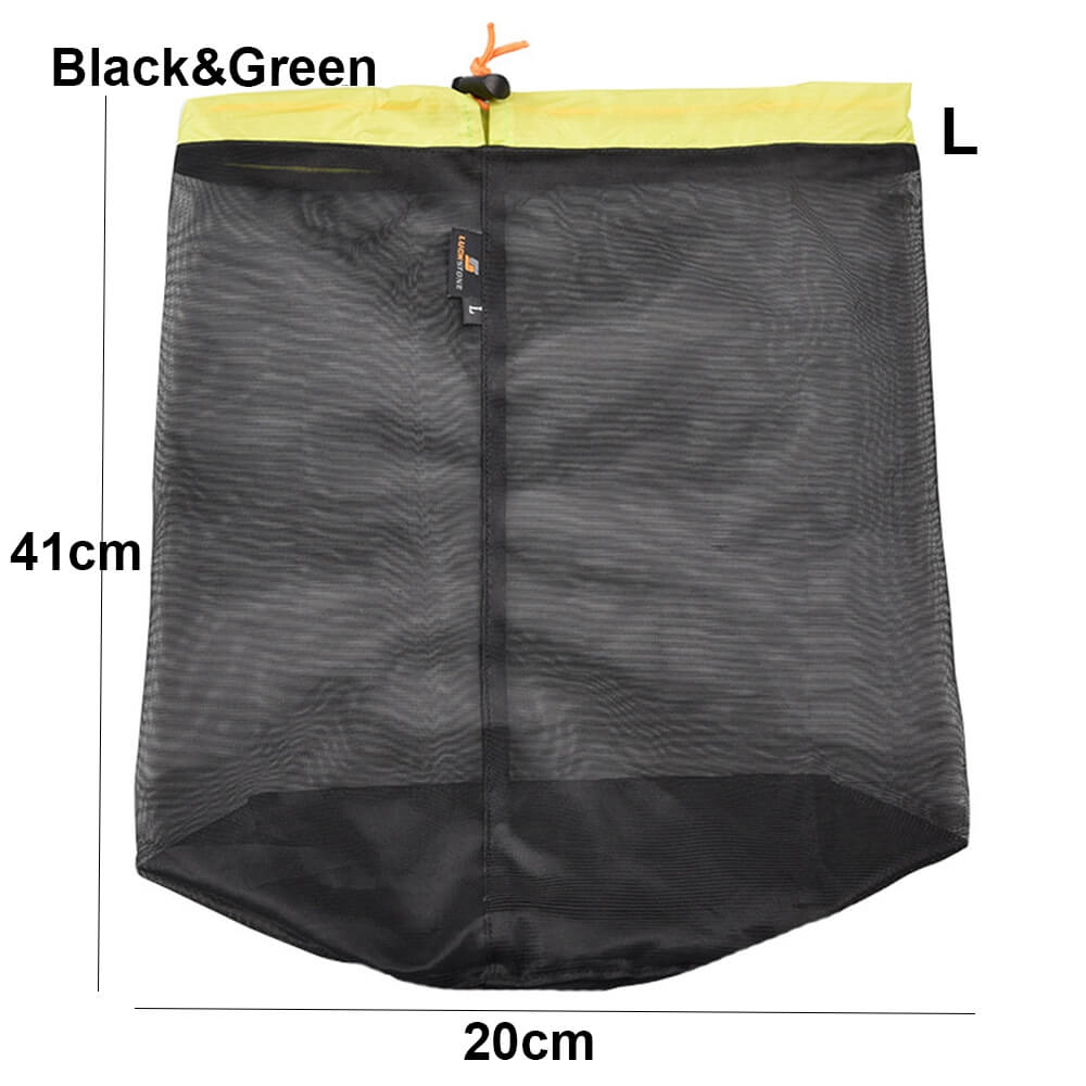 1Pc Drawstring Storage Bag Outdoor Stuff Sack Camping Sport Ultralight Mesh Traveling Organizer Hiking Tool Accessories: L - black  green
