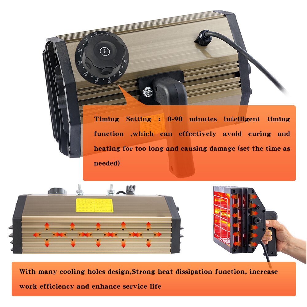 1000W vernice per auto polimerizzazione lampada di essiccazione carrozzeria lampada a infrarossi lampada alogena portatile lampada a infrarossi a onde corte