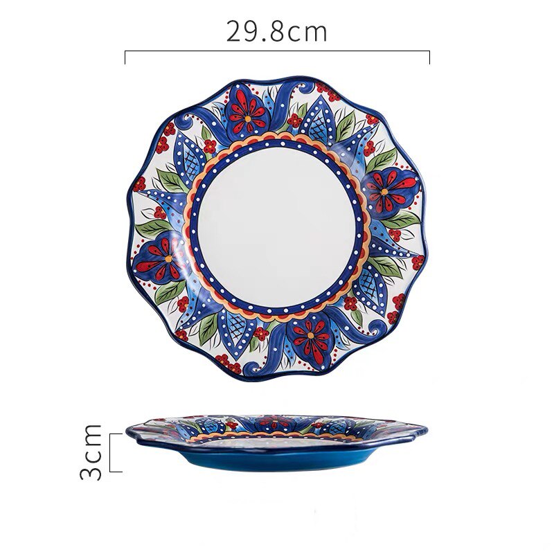 Bohemia Style Ceramic Dinner Plate Set Steak Salad Sushi Fish Plate Soup Rice Bowl Milk Coffee Mug Cup: 11inch plate