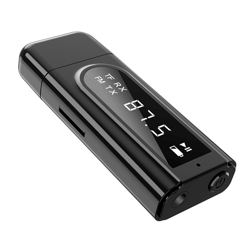 Bluetooth 2 in 1 empfänger 5.0 auto-led-sender, aux-fm-modulator, tf-kartenleser mit mikrofon für freisprechfunktion: Default Title