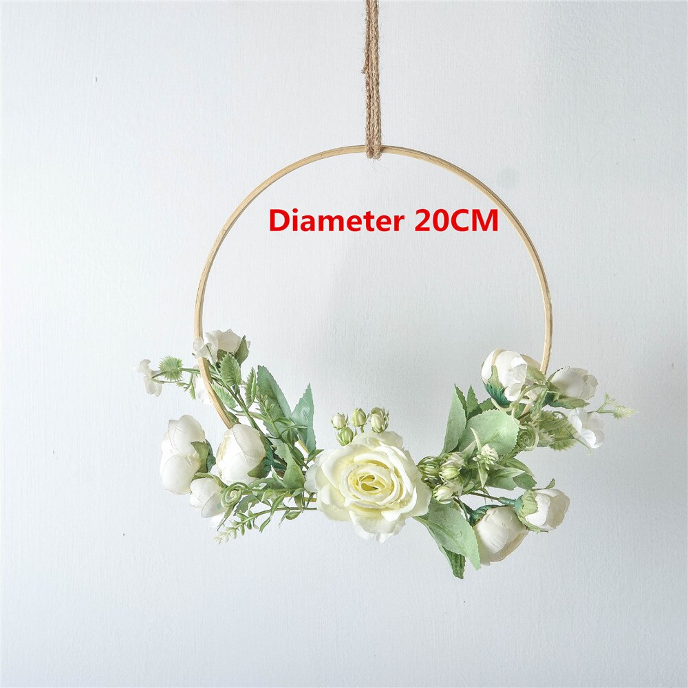 Cilected Hydrangea Eucalyptus Garland Wooden Wall Hanging Decoration Artificial Flower Garland Hoop Wreath For Wedding Backdrop: Color12