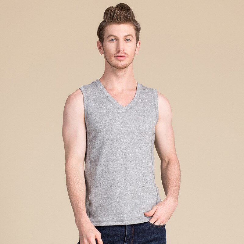 100% Silk Suede Autumn Winter Brushed Warm Men Vest Thickening Male 92% Cotton 8% Spandex Plus Velvet Slim man Base Vest: gray / XXL