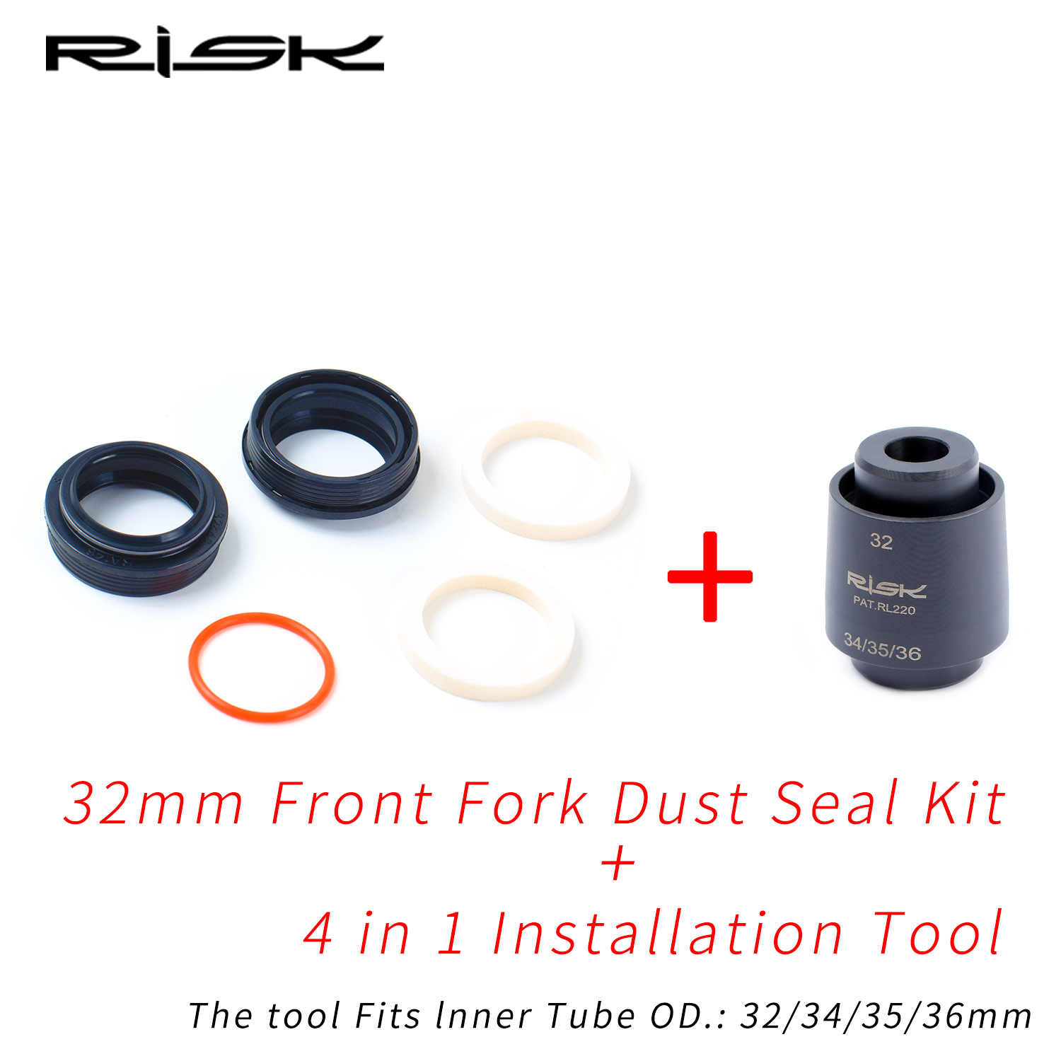 RISK Mountain Bicycle Bike Suspension Front Fork Dust Seal Oil Seal 32mm Sponge Ring MTB Inner Tube Installation Tool For XCR: 32mm set and tool