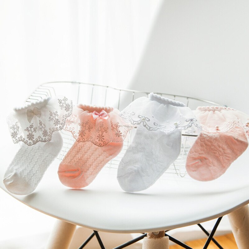 Korean Style Children Socks Princess Bowknot Lace Socks Kids Cotton Ruffle Frilly Trim Short Socks