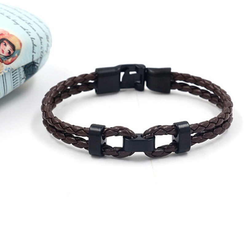 Diy Hand-woven Jewelry Wrap Multilayer Leather Braided Rope Wristband For Men Brown Black Leather Bracelet