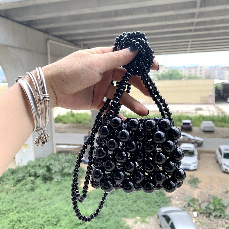 Signore Di Lusso del progettista Perline Fatti A Mano Sacchetti di Mini Sacchetto di Spalla Croce di Cristallo Della Ragazza Tessuto Sacchetto Del Messaggero di Alta Qualità Pera Borse: BLACK