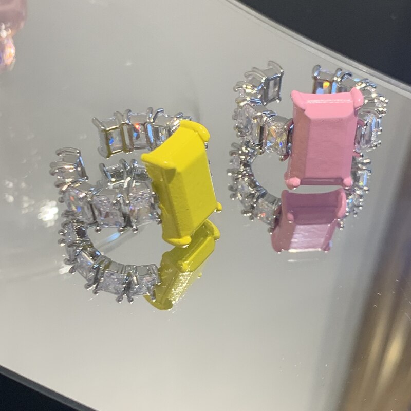 Huanzhi retro firkantet maling ring slik farve zirkon rhinestone uregelmæssig emalje glasur ring til kvinder piger smykker
