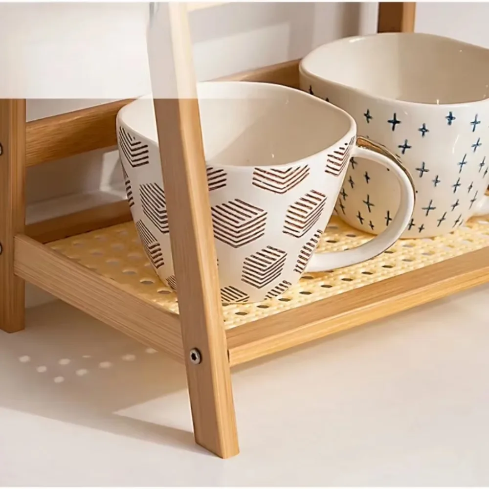 Bamboo Storage Rack Flower Pot Stand Kitchen Spice Caddy Shelf Desktop Cabinet Organizer Display Coffee Bar Counter Shelf